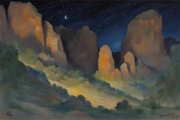 Night, mountains, rocks, rodolphe wytsman impressionism paintings