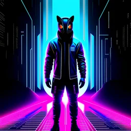 catman rebel retro futuristic cyberpunk poster full body