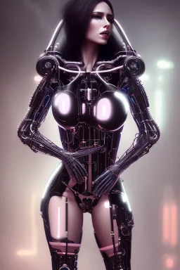 cyberpunk, black latex body, women, body portrai, big boobs, highlight eyes perfect, skin, tron, cyborg, perfekt sexy, real, dream, hr giger