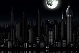 metropolis noche oscura, luna llena estilo realista