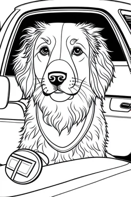 outline art for real DOGS-IN-CARS Coloring page, Japanese manga style, cartoon style, cute face, white background sketch style, full body is a must, only use outline, clean line art, no shadow, bold outlineMasterpiece, Ominous, Golden Ratio, Highly Detailed, photo, poster, fashion, illustration