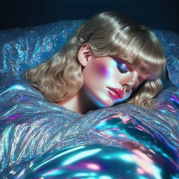 Taylor Swift sleeping in holographic foil