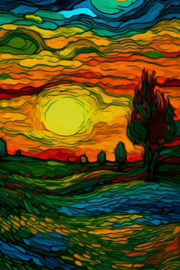 Un calido atarceder despejado al estilo de Van Gogh