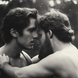 [vintage style noisy scratches glitches, Shot the texture and then rewound the film and double exposed the face] Jacob wrestling with angel