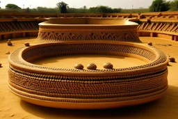 A tan martial coliseum designed in African pottery