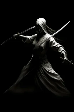 female ghost wielding a long katana, Caravaggio style