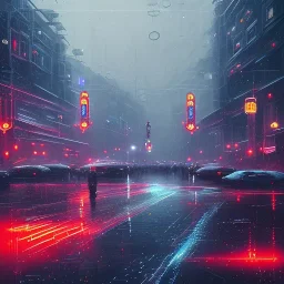 Cyberpunk Moscow, night, rainy