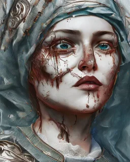 The Virgin Mary, cries with blood, Outlast, photorealistic illustration, 8k