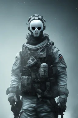 All Black british soldier, ghost, wearing high tech mask, white smoke, dark, rage, sorrow, high definition, ultra 8 k, volumetric lighting, blue fire, fog