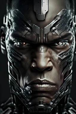 face of cyborg seen from the side with evil expression
