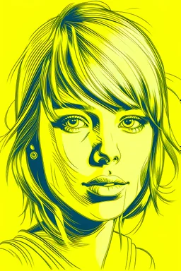 Neon Negative sketched girl face in pastel yellow background