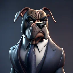 Illustrative sketch of a Pixar 3D image of an angry humanoid dog, suit and tie, ultra quality, 8k