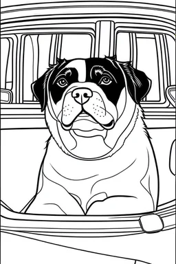 outline art for real Rottweiler DOGS-IN-CARS Coloring page, Japanese manga style, cartoon style, cute face, white background sketch style, full body is a must, only use outline, clean line art, no shadow, bold outlineMasterpiece, Ominous, Golden Ratio, Highly Detailed, photo, poster, fashion, illustration