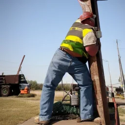 Jason Vancott gay lineman working on a telephone Pole on 9/11