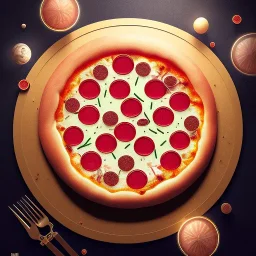 100mm photo of isometric floating pizza in the sky, surreal pizza with pizza, intricate, high detail, behance, microworlds smooth, macro sharp focus, centered