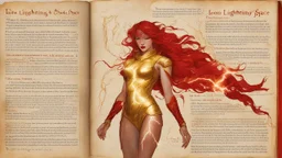 Text for a song about lightning space and beautiful golden, red women, text on a pages, understandable text