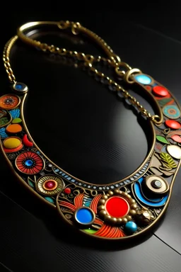 Necklace with retro motifs and abstract design