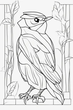 Outline art for cute coloring pages with bird with glasses, full body, white background, sketch style, only use outline, clean line art, no shadows and clear and well outlined.