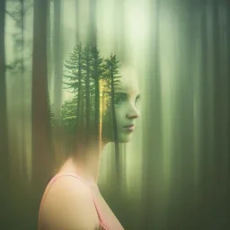 Photo portrait of a woman and beautiful forest, Double exposure, DSLR