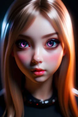 realistic portrait of an anime waifu doll, light eye color, and youthful looking silicone skin