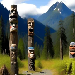 Mountains with totem poles