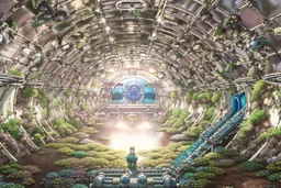 An expansive vault stretches out beneath the Earth's surface, a hidden marvel of solarpunk ethos that combines nature's beauty with cutting-edge technology. This underground sanctuary, more akin to a high-tech greenhouse than a traditional biodome, brings a breath of life and vibrancy to the post-apocalyptic world.