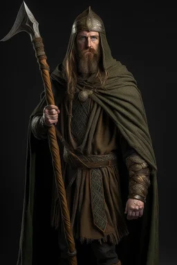 celtic spear warrior with cloak