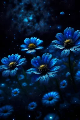 Flores azules flotando en el universo