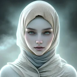 close up portrait of fog as woman in hijab, fine detail, highly intricate, modern surrealism painting, defined cracks and breaks, high-quality, volumetric lighting, 8k, ultrahd, George Grie, Marco Escobedo, Igor Morski,Brian Froud, Howard Lyon, Selina French,