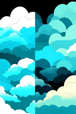 Choose two contrasting colors. Design a sky with clouds using vector graphics that play with these two tones, creating depth, shadows, and highlights.