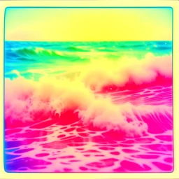 Sea, waves made of very soft moss, soft pink, grainy view, polaroid, 1968