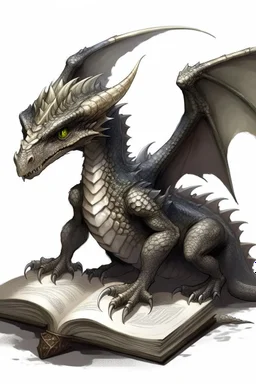 small dragon-like creature, grey diamond - shaped scales, bjg magic book