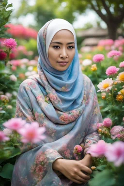 Indonesian woman in hijab with opals and in flower garden DSLR RAW" to search for similar images on stock photo websites or contact a photographer for a custom shoot.