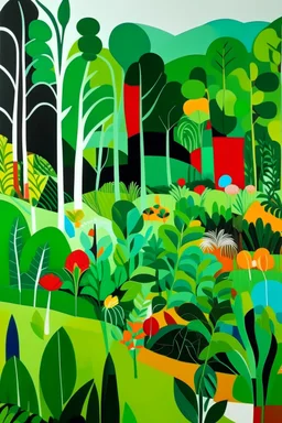 A green farmland with leafy plants painted by Stuart Davis