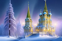  russian palace gold white，waterfall,flowering tree house, blue lake, winter snow flakessnow, northern Lights blue pink, full of details, smooth, bright sunshine，soft light atmosphere, light effect，vaporwave colorful, concept art, smooth, extremely sharp detail, finely tuned detail, ultra high definition, 8 k, unreal engine 5, ultra sharp focus