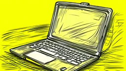 sketch with old yellow background of a laptop