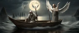 Charon in his boat wearing angel