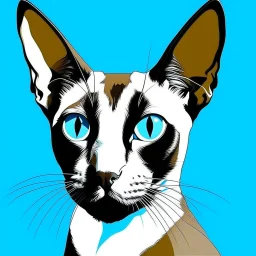 Create an Andy Warhol style illustration of a chocolate point Oriental shorthair Siamese with blue eyes.