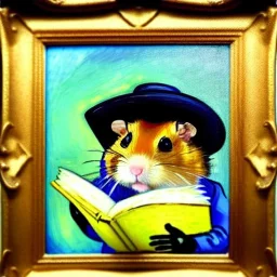 oil portrait of a hamster with hat reading a book by Van Gogh 8k