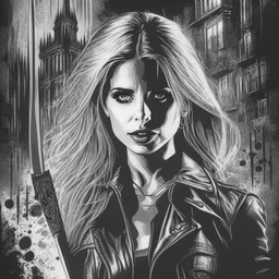 Buffy vampire slayer, in sincity style. Ink art.