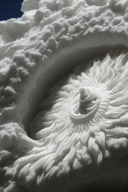 hyper realistic render of a Sun carved out of white marble, sculpture is displayed inside of a big art exhibit