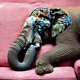 elephant sleeping on sofa