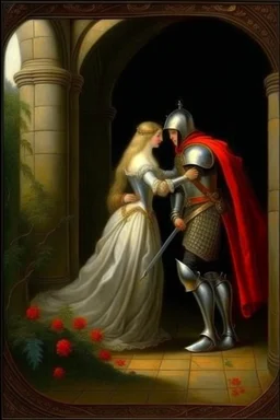 Historical oil painting expressing love The eternal between a princess and a knight