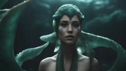 Photoreal gorgeous thrity year old green-blue triton ranger woman with green-blue scaled green-blue skin floating in the deep ocean realm by lee jeffries, otherworldly creature, in the style of fantasy movies, photorealistic, bokeh masterpiece smooth shading, ultra detailed, high resolution, cinematic, unreal 6, subtle shadows, octane render, 8k, cinema 4d, HDR, dust effect, vivid colors