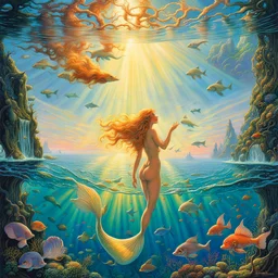 art by Patrick Woodroffe, A naturist mermaid