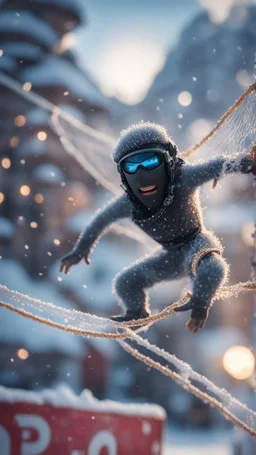 ninja yeti god pimp with ski mask caught frozen in net, bokeh like f/0.8, tilt-shift lens 8k, high detail, smooth render, down-light, unreal engine, prize winning