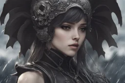 Beautiful girl with skull in her face in 8k nier automata artstyle, anime them, hollow knight Custom, close picture, rain, fantasy world, intricate details, highly detailed, high details, detailed portrait, masterpiece,ultra detailed, ultra quality