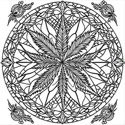 outline art for stoners coloring pages with A very simple stained glass style design featuring swirling smoke patterns and intricate cannabis leaf details., white background, sketch style, fully body, only use outline, mandala style, clean line art, white background, no shadows and clear and well outlined