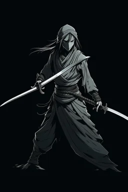 female ghost wielding a long katana in one hand, dark style