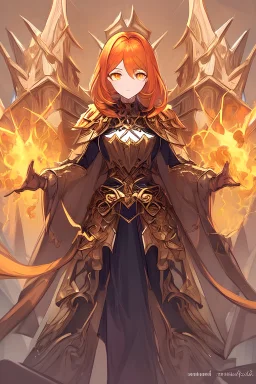 Dark Paladin, orange hair, orange eyes, standing in front of dark castle, Female, similar to berserk